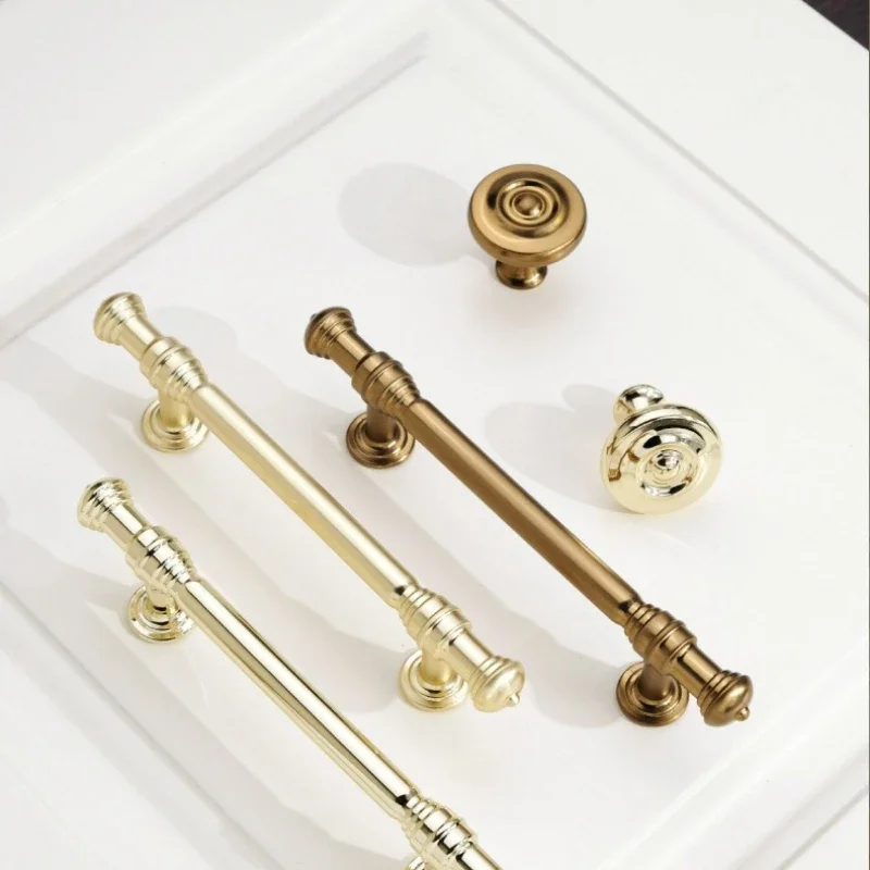 New High end French style Golden Handles for Drawer Cabinets and Bathroom Cabinets Brass colored Single  hole Drawer Knobs