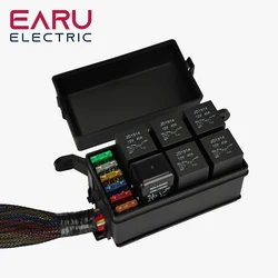 Earu12V Relay Box 6 Way Relay Fuse Box 12 AWG Pre-wired Waterproof Relay Box 6 Slot ATC/ATO Fuse Relay Block for Car Marine