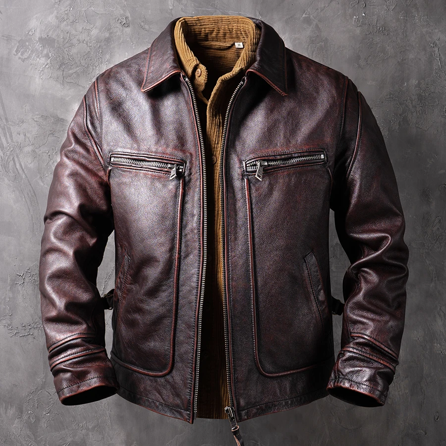 

Men's Genuine Leather Jacket Natural Leather Motorcycle Jacket New High Quality Cowhide Coats
