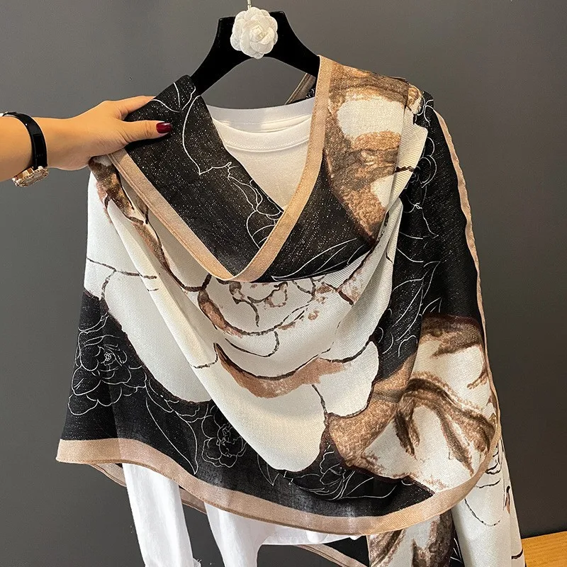 180*90cm Luxury Brand Cotton and Linen Hawl Lady Wrap Soft Female Europe Designer Beach Bandanna Foulard Muffler Pareo