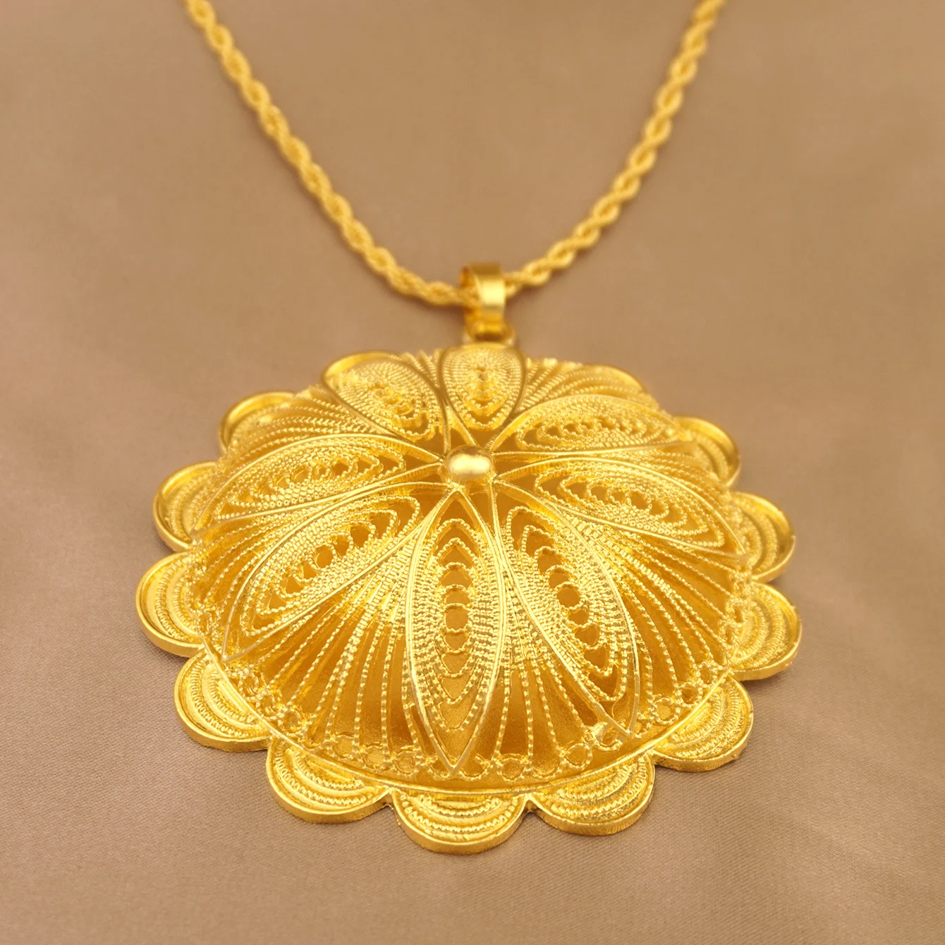 7.8cm Big Pendant Necklace Earrings Bracelet Rings African Ethiopian Jewelry Sets Eritrean Arabic Wedding Decor