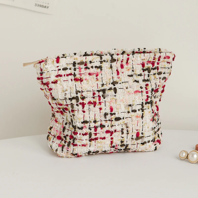 DJDF Purple Woven Bag Women's Cosmetic Bag Small Soft Canvas Portable Storage Bag Portable Storage Bag Portable Toiletry Bag Ins