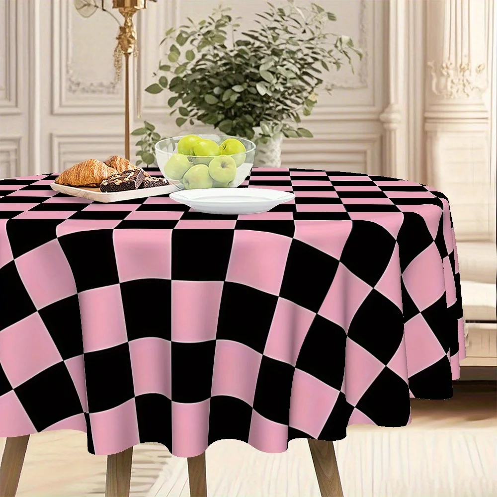 Trendy fashion black check pattern kitchen/dining round tablecloth, twill polyester material