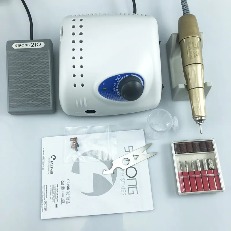 New Arrival 45000rpm GOLD STRONG 210 PRO 105 105L Handpiece 65W Nail Drills Manicure Machine Pedicure Electric File Bits