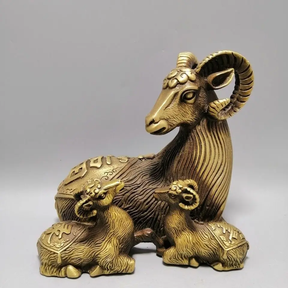 Statue de mouton porte-bonheur en cuivre, trois moutons réunis pour la paix, statue de maman mouton, décoration de bureau et de maison, cadeau pour ornement de bureau