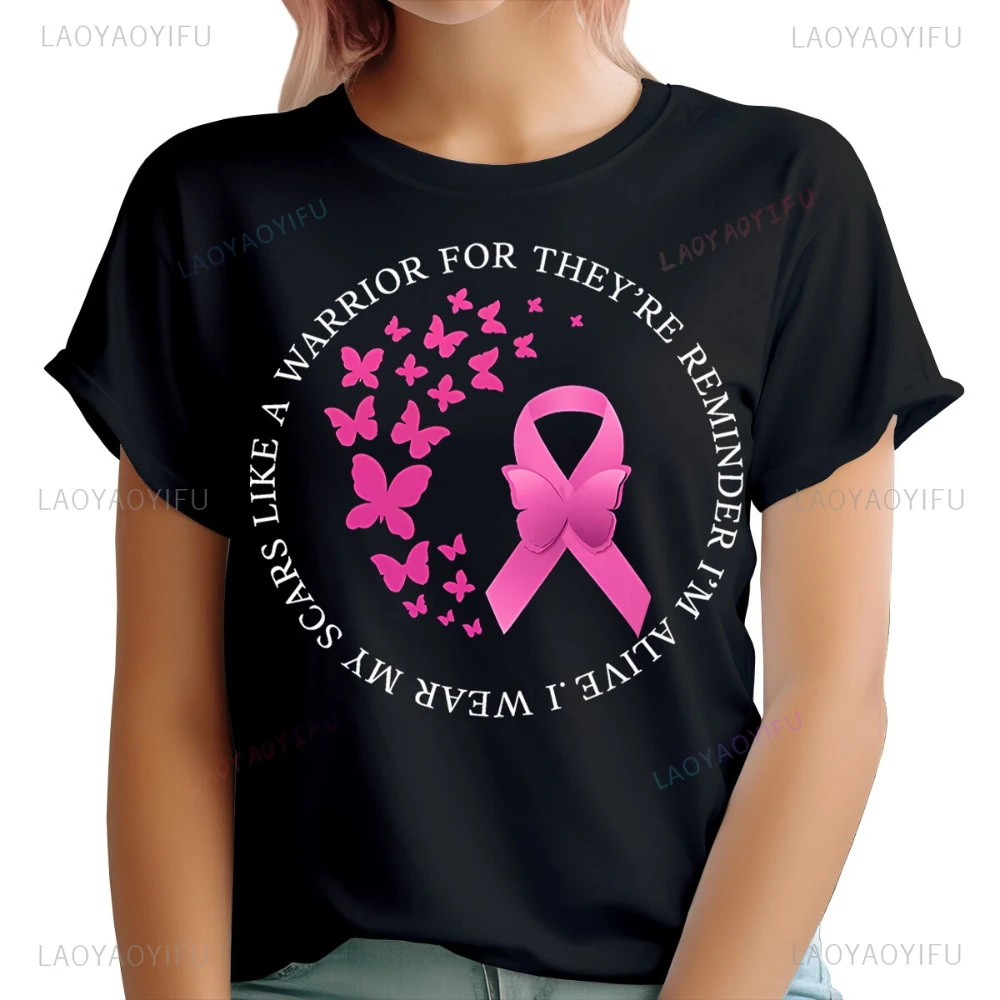 Indigo mis cicatrices, ropa para el cáncer, camiseta rosa de concientización, esperanza, fe, fuerte, camisetas cómodas transpirables de manga corta de algodón Unisex