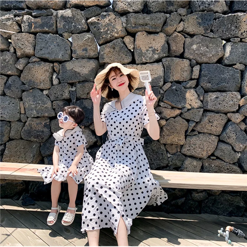 Family Matching Outfits Mother and Daughter Polka Dot Elegant Dress Princess Dress2525Spring New Fashion Foreign Trade Children'