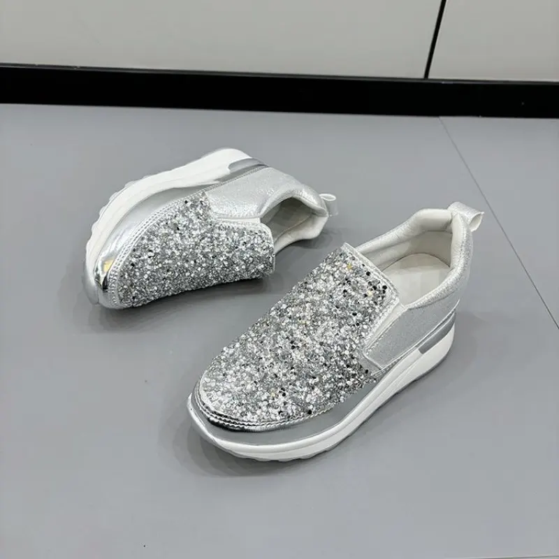 NEW Lazy Women's Flat Shoes Fashion Rhinestone Loers Casual Platform Woman Shoes Slip-On Flats Shoes Casual Women Plus Size 43