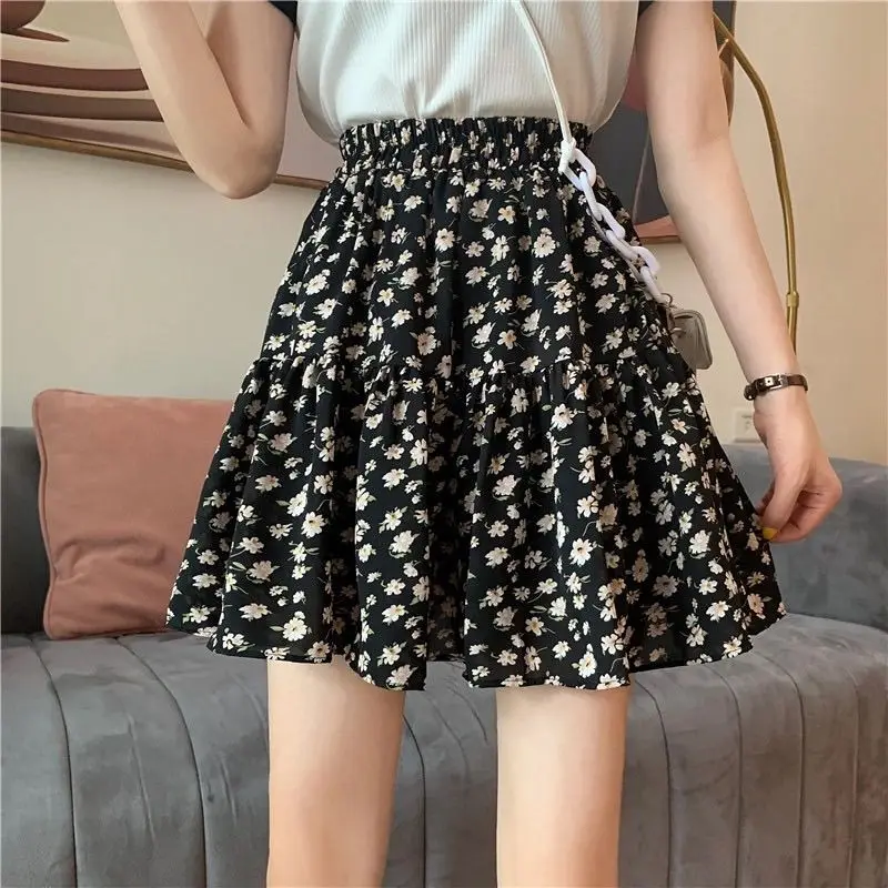 Korean Fashion Elastic High Waisted Women's Clothing Plant&Flowers Printing Fashion Casual Sexy Summer Mini Skirts Shorts