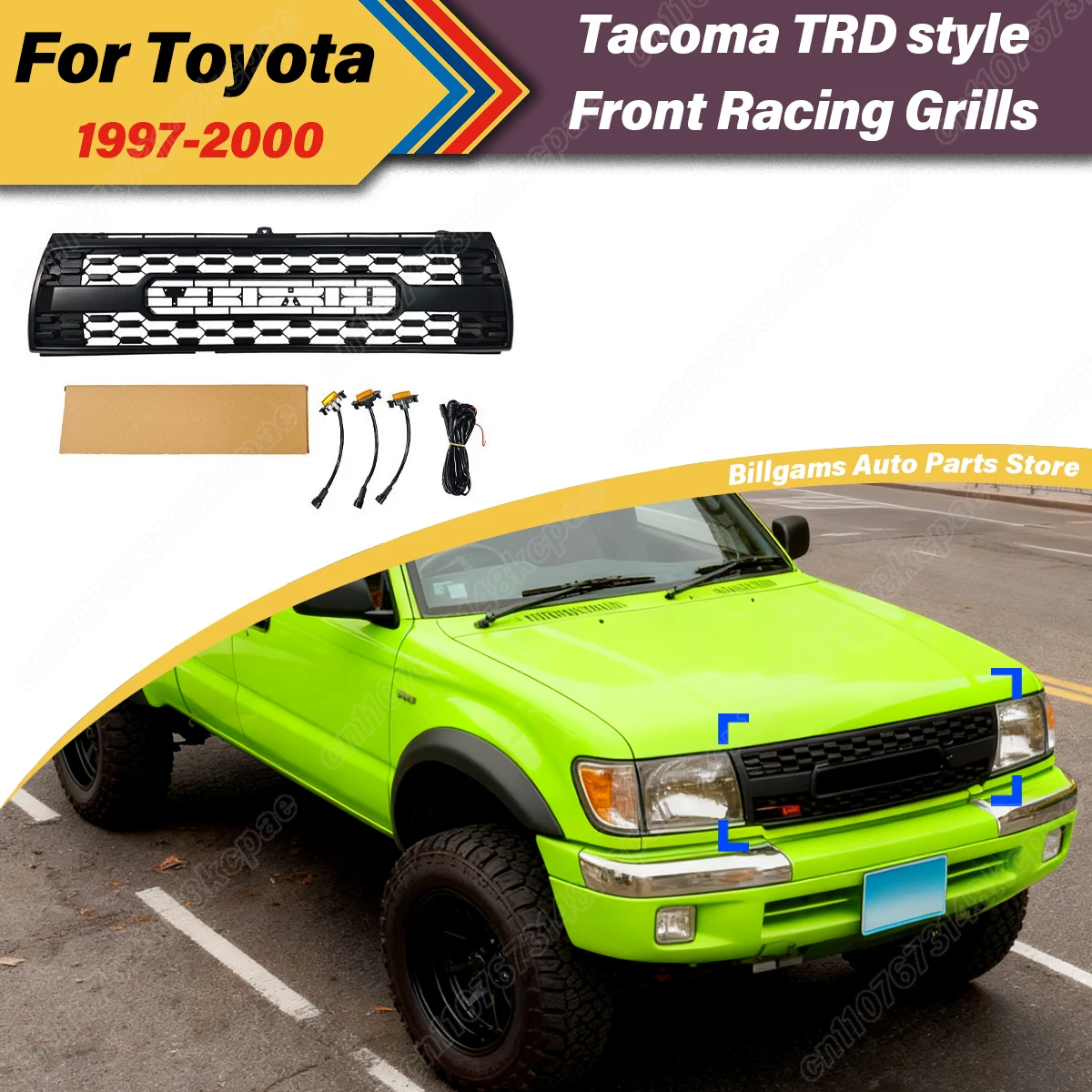 

Для Toyota Tacoma 1997 1998 1999 2000, автомобильная передняя решетка воздухозаборника, сетка для рассеивания тепла, модификация решетки, комплект украшений