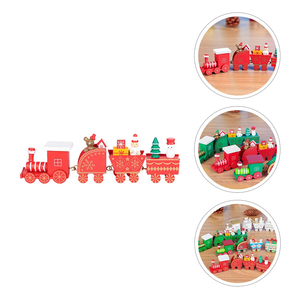 

Four Carriages Christmas Train Shape Ornament Wooden Cartoon Desktop Decoration Xmas Ornament Festive Tabletop Decor Christmas