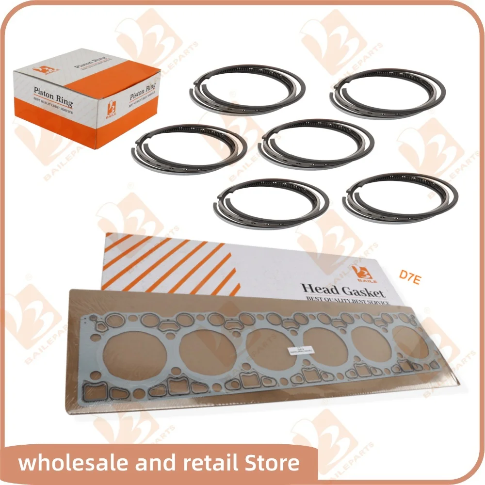 

D7E For Volvoo 6 Cylinders Piston Ring 108*3DK+2+3.5mm Engine Cylinder Head Gasket Overhaul Rebuild Kit Engine Spare Parts