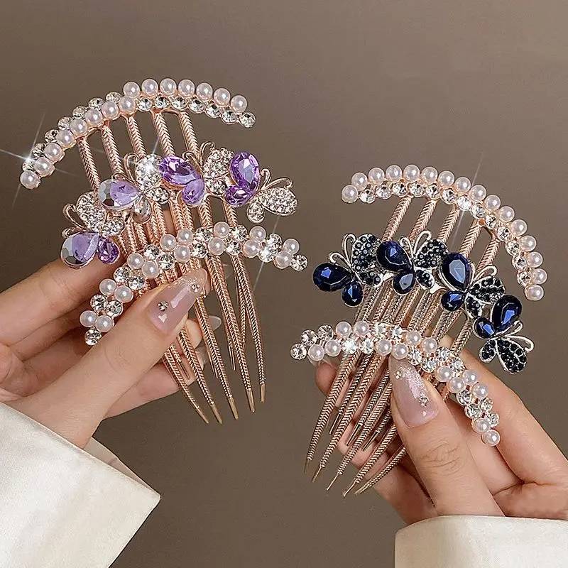 Peineta de Perlas para el Cabello para Mujer, Herramienta de Peinado de Alta Gama para la Parte Trasera de la Cabeza, Herramienta para Peinar Moños, Pinza para el Cabello, Accesorio para el Cabello