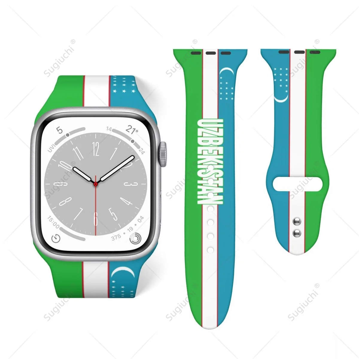 

Спортивный ремешок унисекс с 3D-печатью флага Узбекистана для Apple Watch Band Ultra 2, силиконовый ремешок для часов Iwatch Series 9 8 7 6 SE 5 4