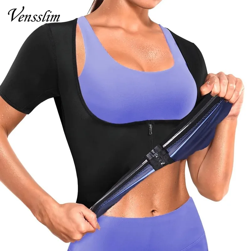 Vensslim Sauna-Schwitzanzüge für Damen, Gewichtsverlust, Taillentrainer, Weste, Workout, Reißverschluss, Kompression, Push-Up-Tops, Fatburner, Trimmer-Shirt