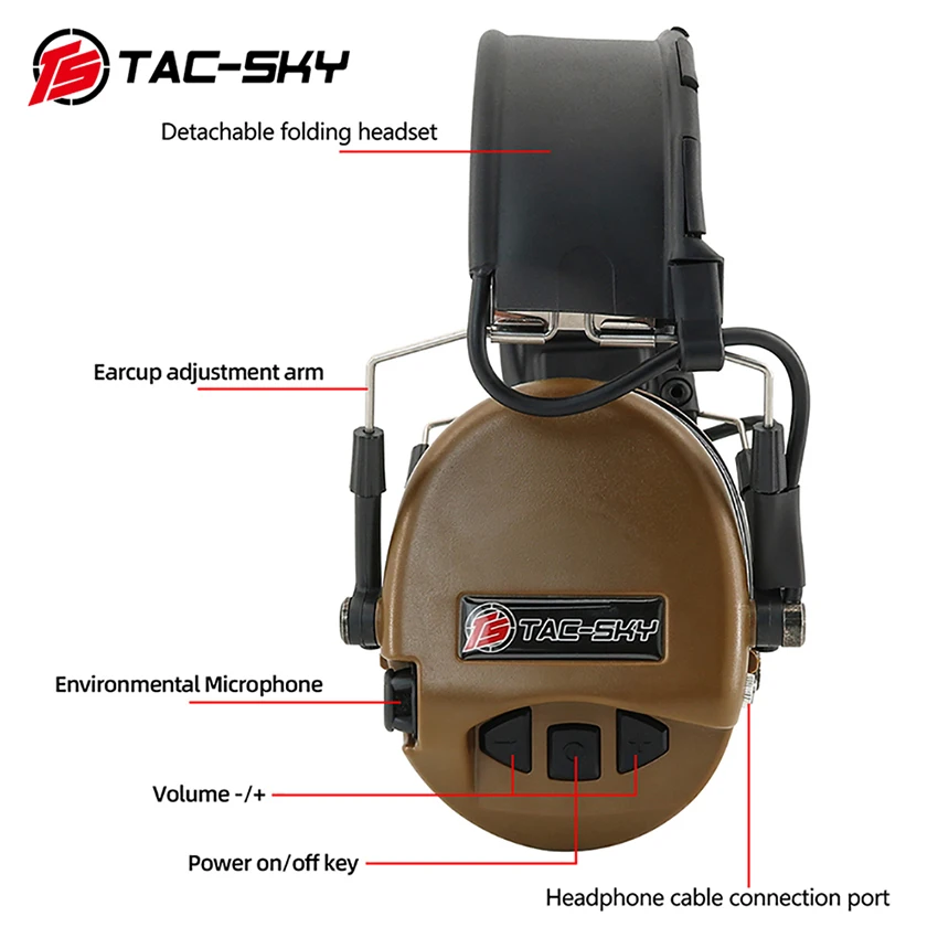 TAC-SKY TEASORDIN Hunting Headset Active Noise Reduction Electronic Earmuffs Outdoor Airsoft Shooting Sports Tactical Headphone