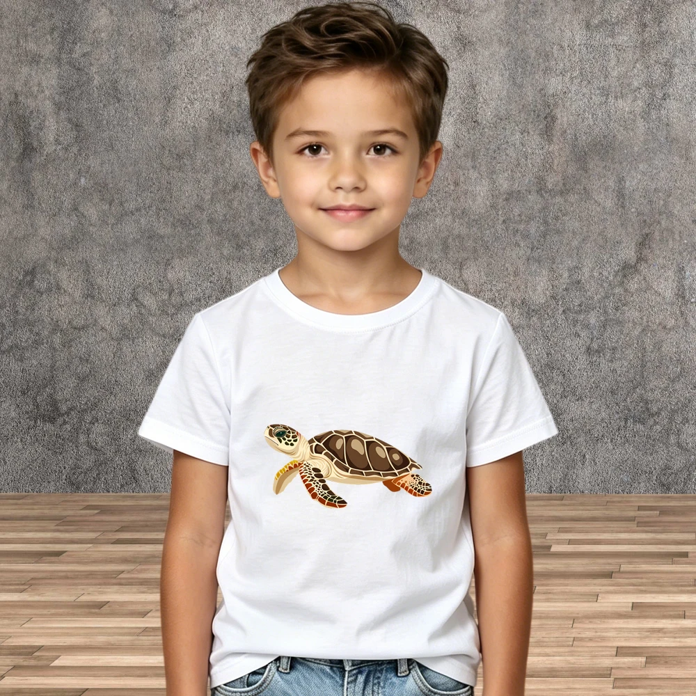 Boys Girls New Summer T-Shirt Sea Turtle Print Short Sleeve Toddler Kids Ocean Tees
