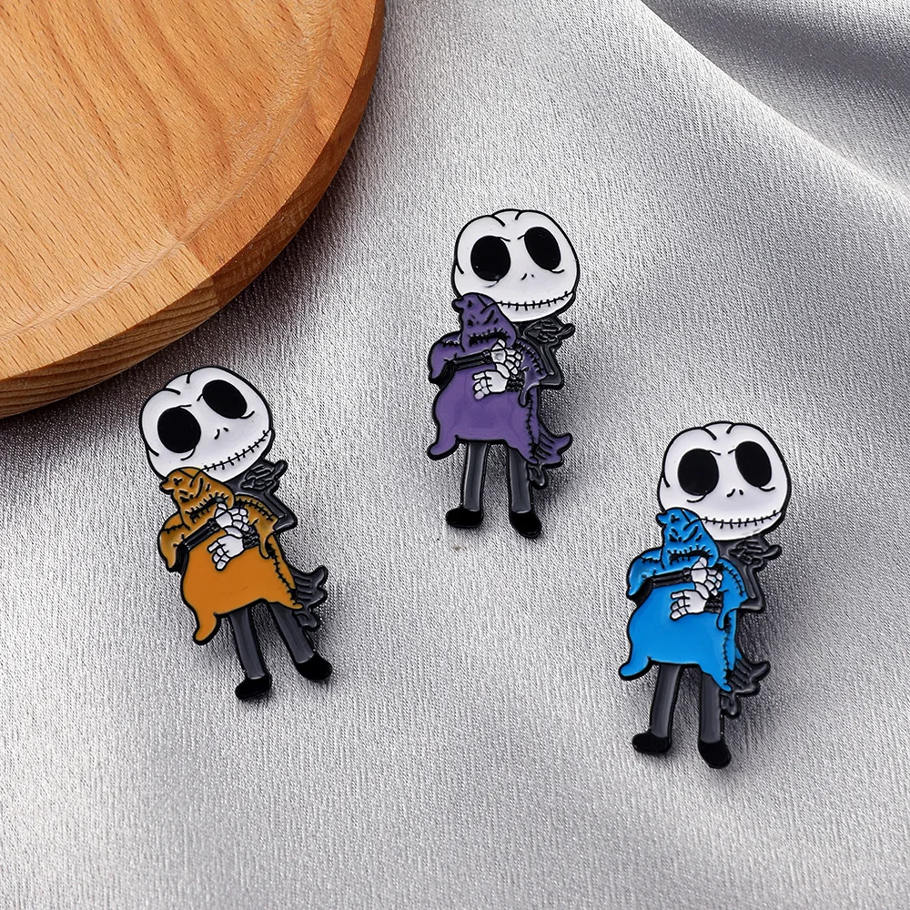 Nightmare Before Christmas Skull Jack Cartoon Orange Purple Blue Oogie Boogie Metal Brooch Badge Fashion Backpack Accessories