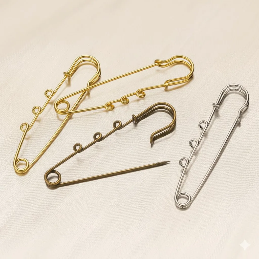 20pcs Heavy Duty Safety Pins Metal Brooch Pin Kilt Fasteners with 3 Loops for DIY Crafts Jewelry Making Arts Sewing Clothes