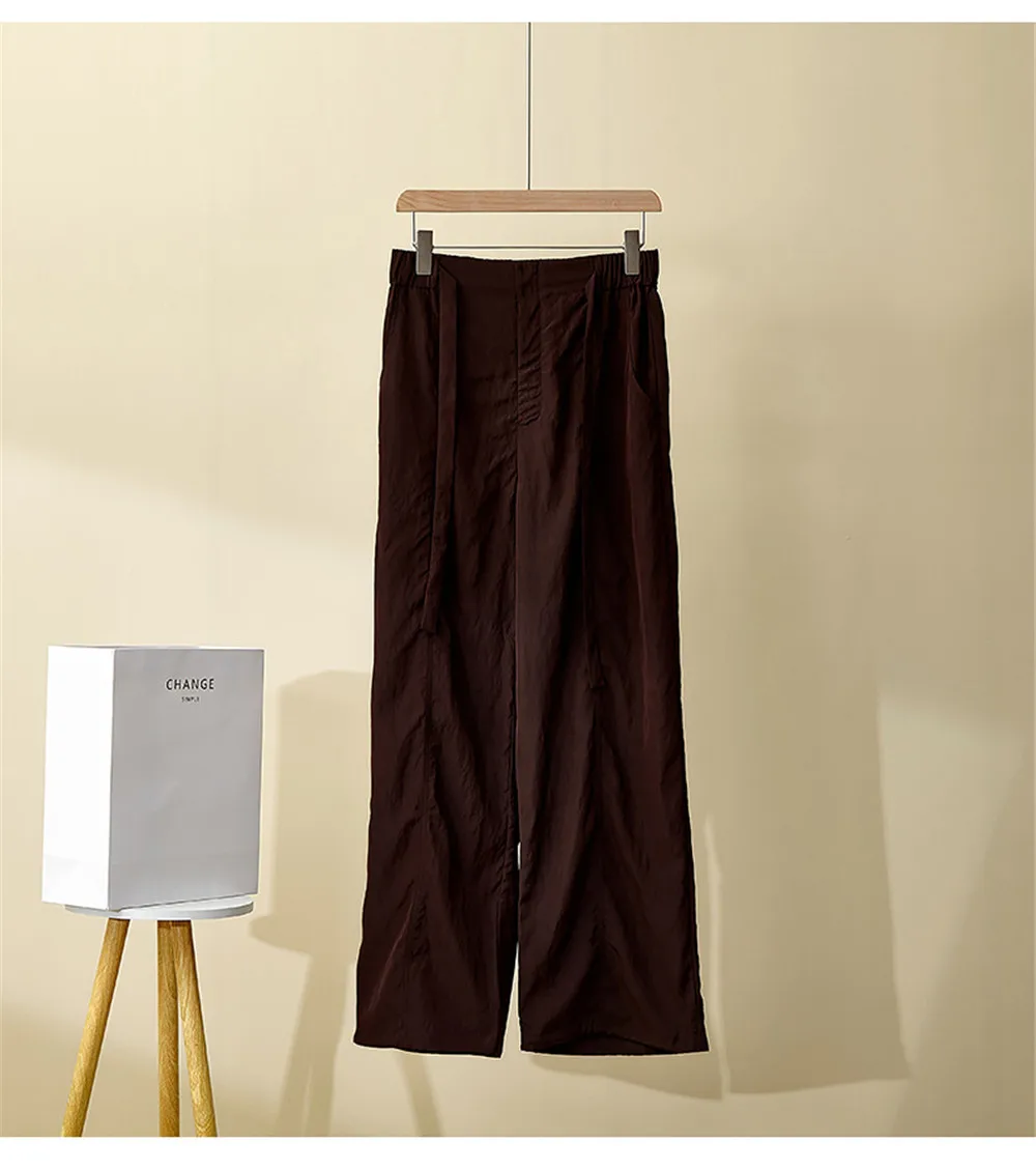 2025 Primavera/Verano Pantalones largos para mujer Pantalones rectos con cordón en la cintura elástica