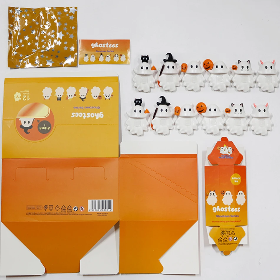 Ghostees 미스터리 전화 친구 귀여운 할로윈 전화 장식 블라인드 박스 수집 히퍼 액션 피규어 미스터리 장난감 아이 깜짝 선물
