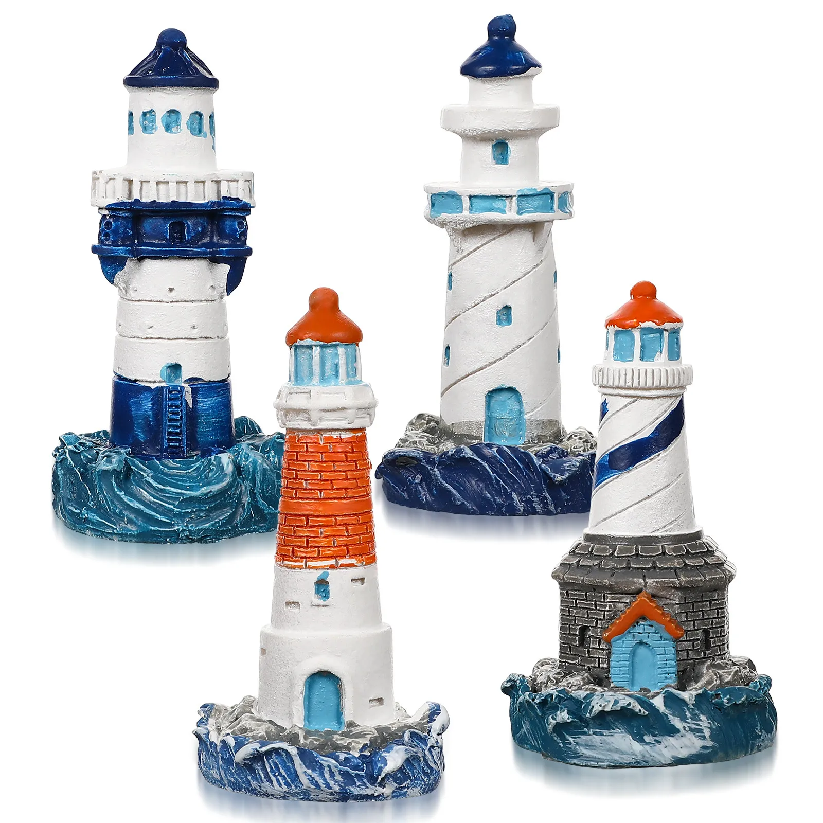 4Pcs Lighthouse Decor Resin Landscape Ornament for Mini Scene Garden Fish Balcony Yard Decoration Small Nautical
