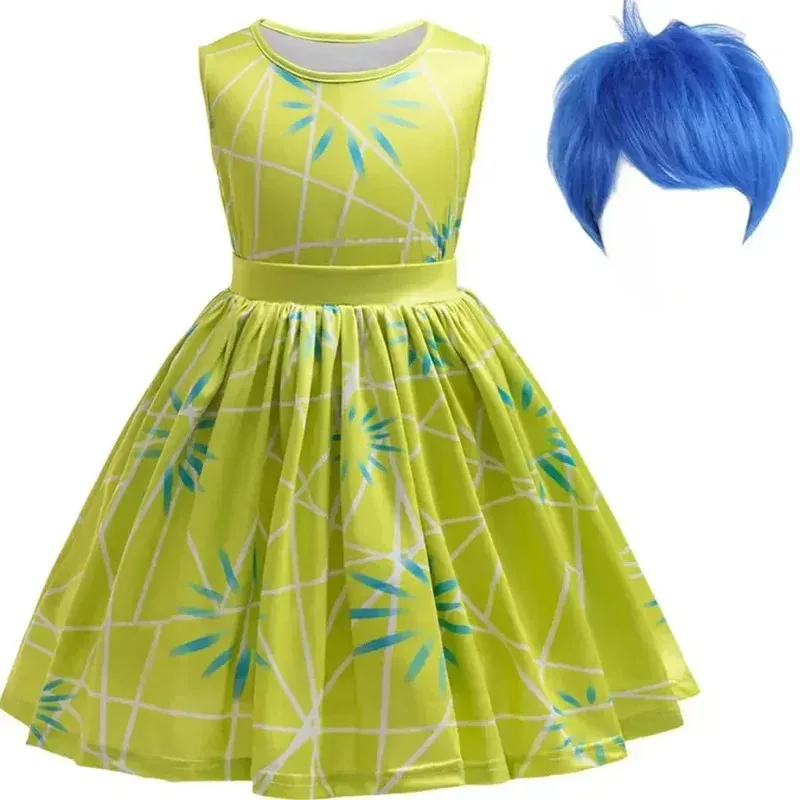 

Inside Out Joy Cosplay Costume Princess Dress+Wig+Hairpin For Kids Girls Halloween Carnival Birthday Happiness Dress Up
