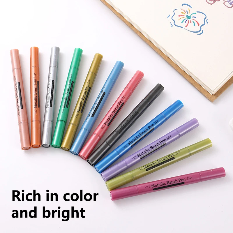 

12 Pack Metallic Markers Dual Tip Glitter Pens Christmas Crafts Metallic Markers Pens for Black Paper Rock Painting Glass Wood