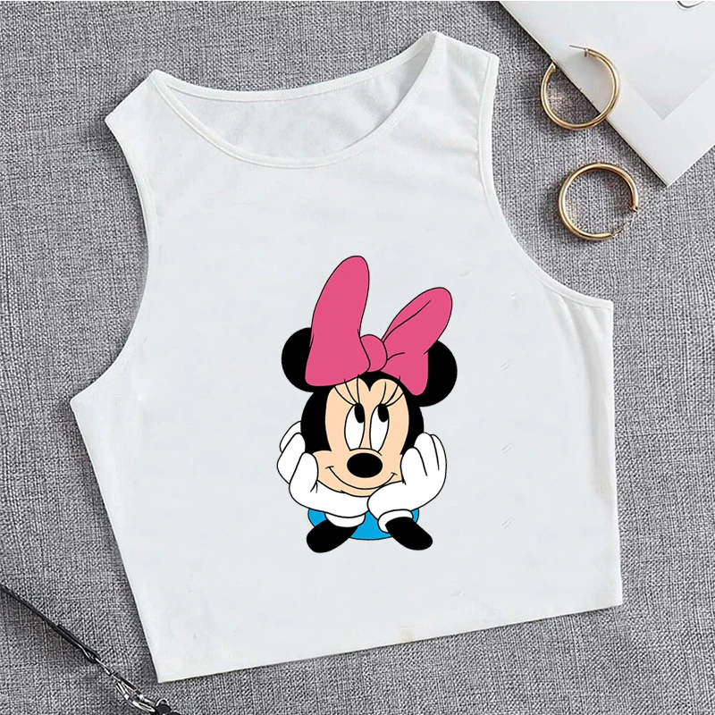 New Fashion Mickey Minnie Mouse Crop Top T-shirt Women Vest Tank Top Fashion T Shirt Female Clothes Kawaii Disney Cropped Tshirt