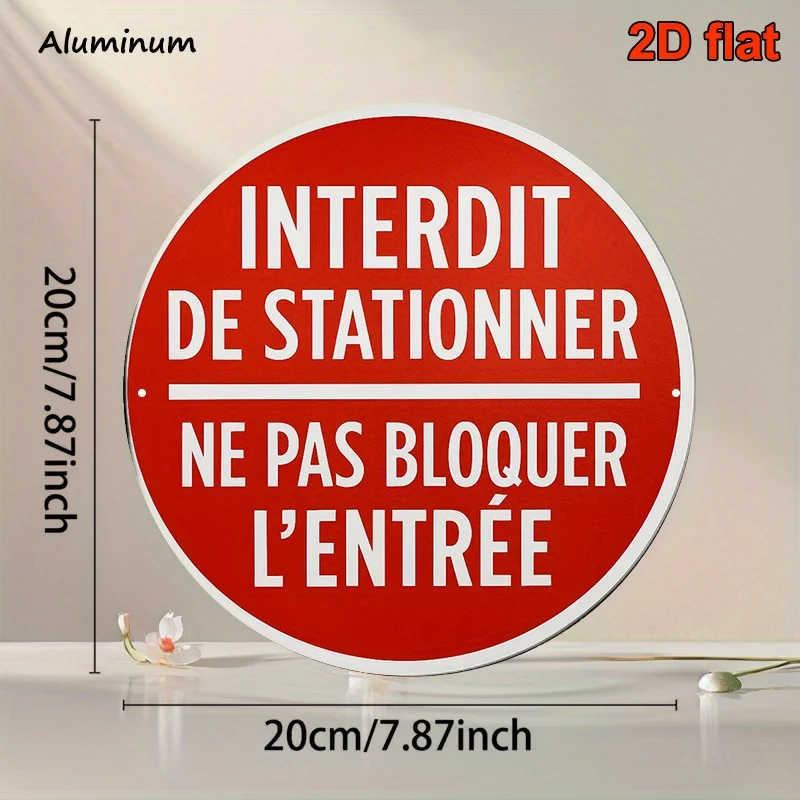 2D Plane, a French No Parking Sign - Vintage Red And White Circular Parking Prohibition Token, Suitable for Garage, Driveway, Co