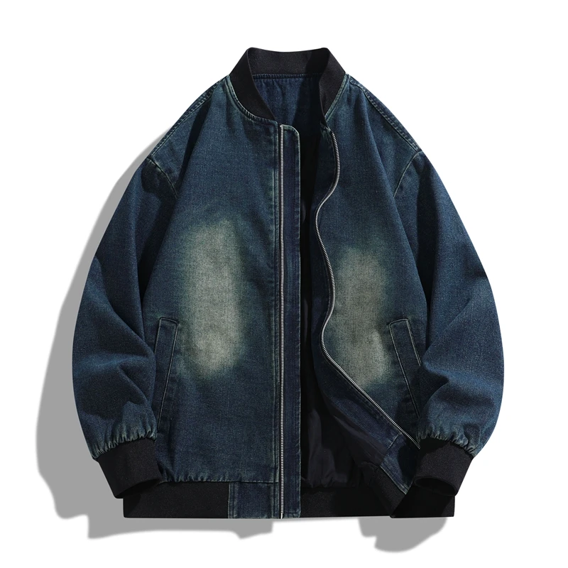

Retro Denim Jacket Men's Cotton Spring New Jacket Baseball Collar American Jacket Men's Motorcycle Suit Loose Casual Jacket