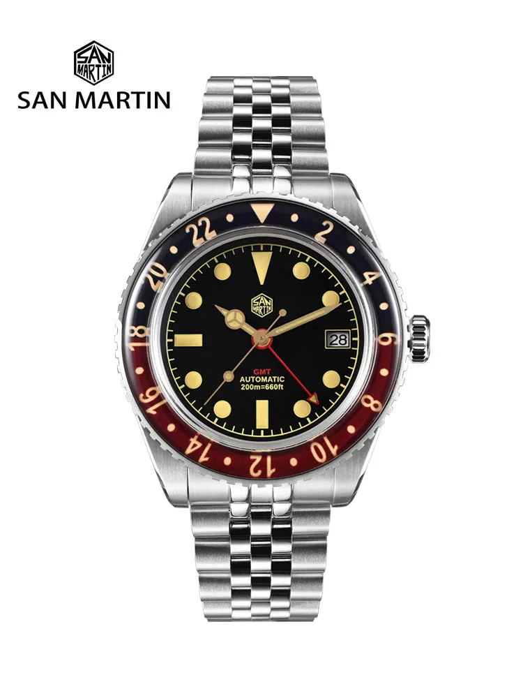 

San Martin New 40mm Retro Classic GMT NH34 Men Luxury Automatic Mechanical Watch Sapphire Bezel Waterproof 200m Luminous SN0005