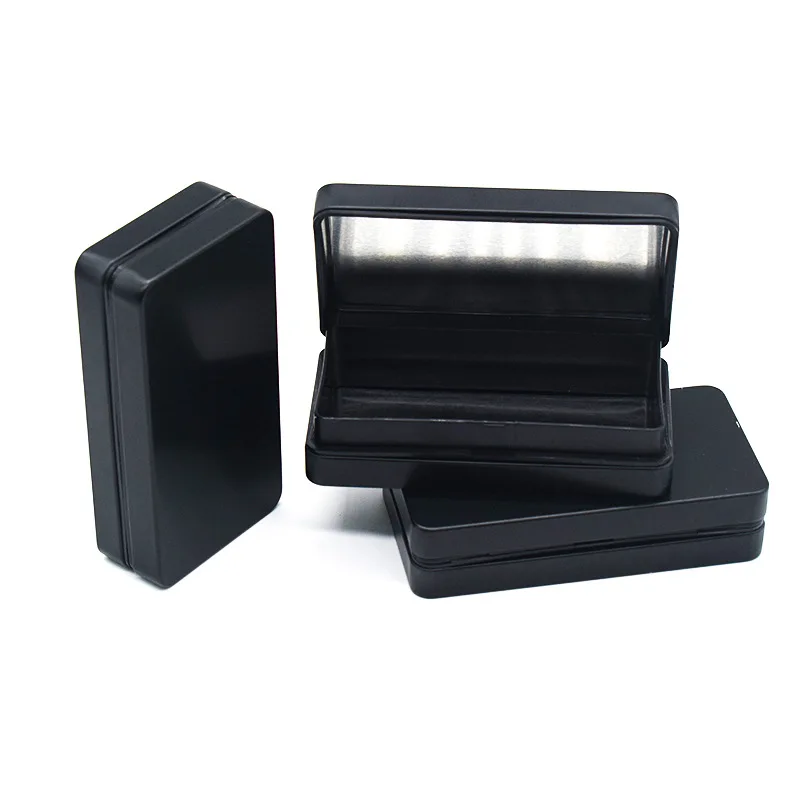 1PC Matte Black Flip Lid Cigarette Storage Tinplate Box Small Rectangular Chess Card Packaging Box Small Metal Tools Container