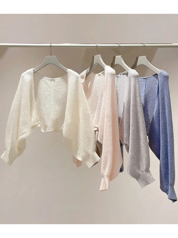 

Sweet Simple Pure Color Batwing Sleeve Knitted Cardigan Jacket Spring New Style Women's Fashion Loose Fit V-Neck Polyester Fiber