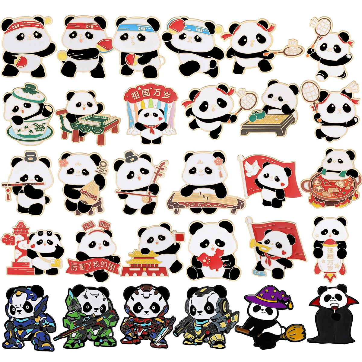 Creative Cartoon Pandas Series Pins Butterfly Buckle Alloy Badge Clothing Accessories Bags Decoration Crafts Gifts