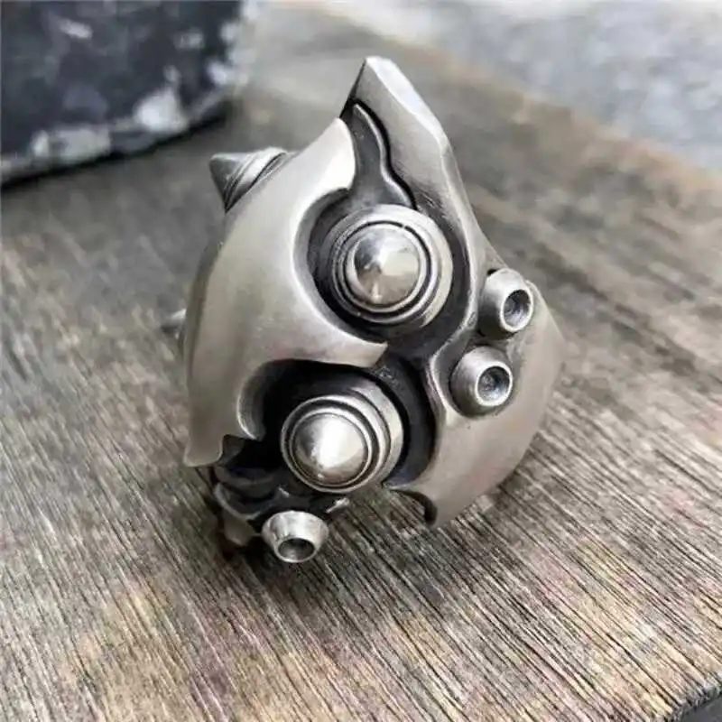 Avant-Garde Mecha King Men's Ring, Flame Shield Armour Heavy-Duty Cone Open Ring, Domineering High-Grade Adjustable Finger Jewel