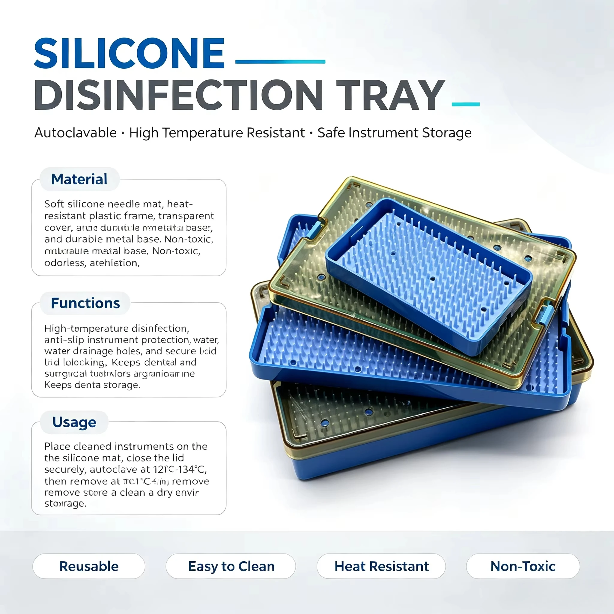 High Temperature Resistant Silicone Sterilizing Box, Porous Vent Tray for Dental Ophthalmic Cosmetic Surgical Instruments