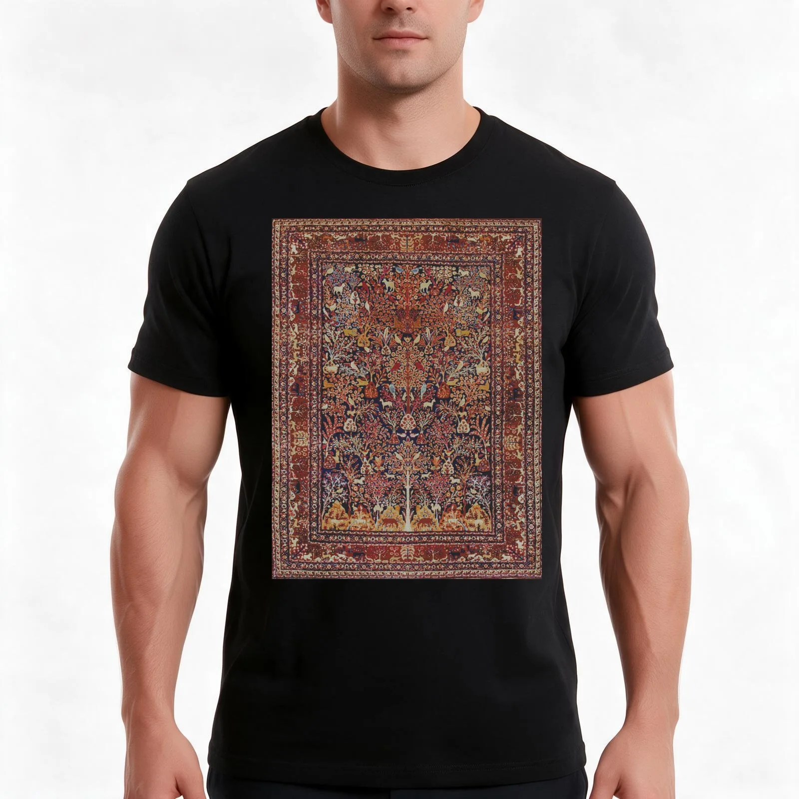Persian Vintage Antique Carpet Nature Fine Art T-Shirt, Summer Casual Cotton Tee, Oversized Streetwear Tops, Unisex Men Women