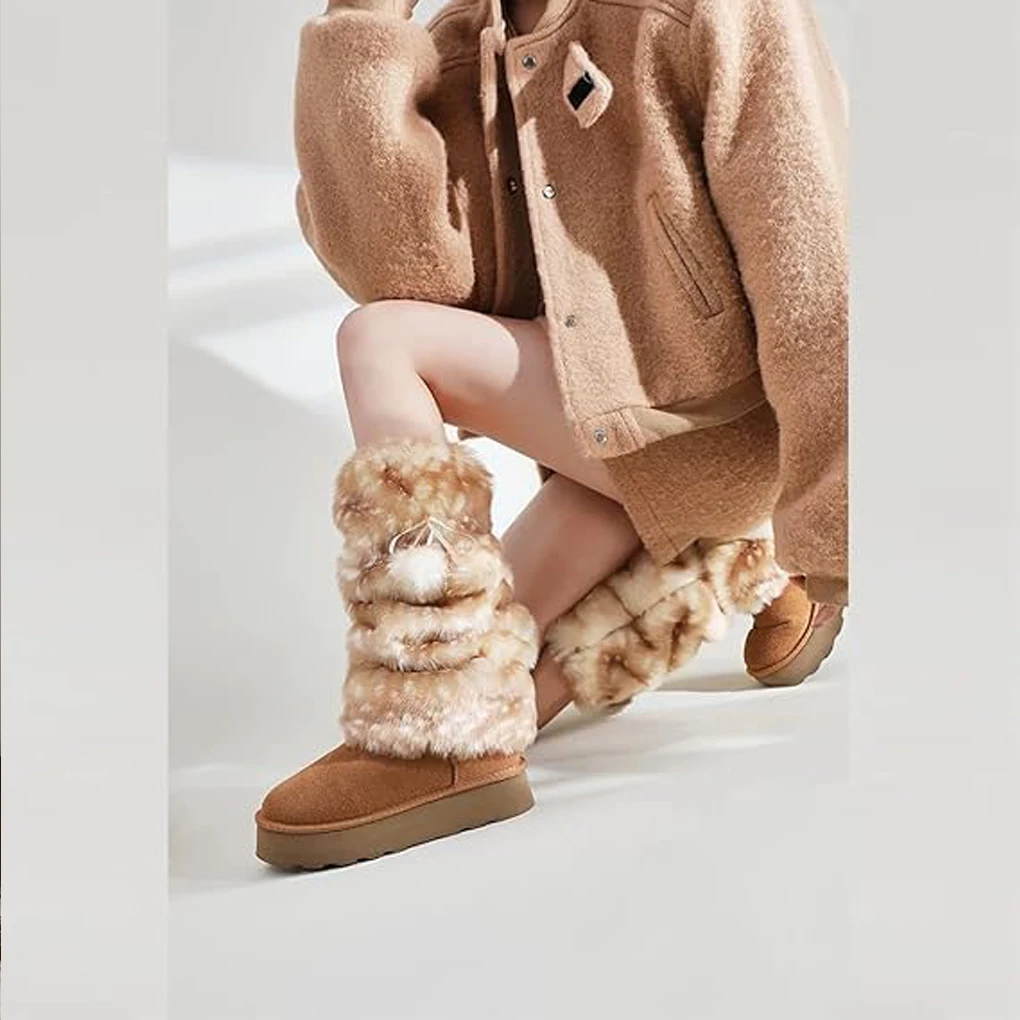 الدفء مع قبعة الغزلان الشتوية التي تتميز بفيونكة وكرة رقيقة تفاصيل مصنوعة من مرنة مرنة لتدفئة الساق من النوع + 1