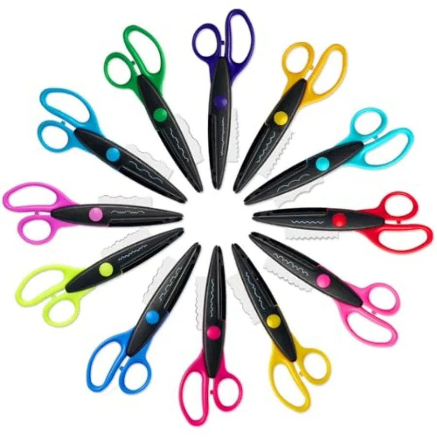 

12 Pack Craft Scissors Decorative Edge, 6.5" Pattern Scissors for and Adults, Colorful with Zig Zag, Wavy, Scallop Edges for Sc