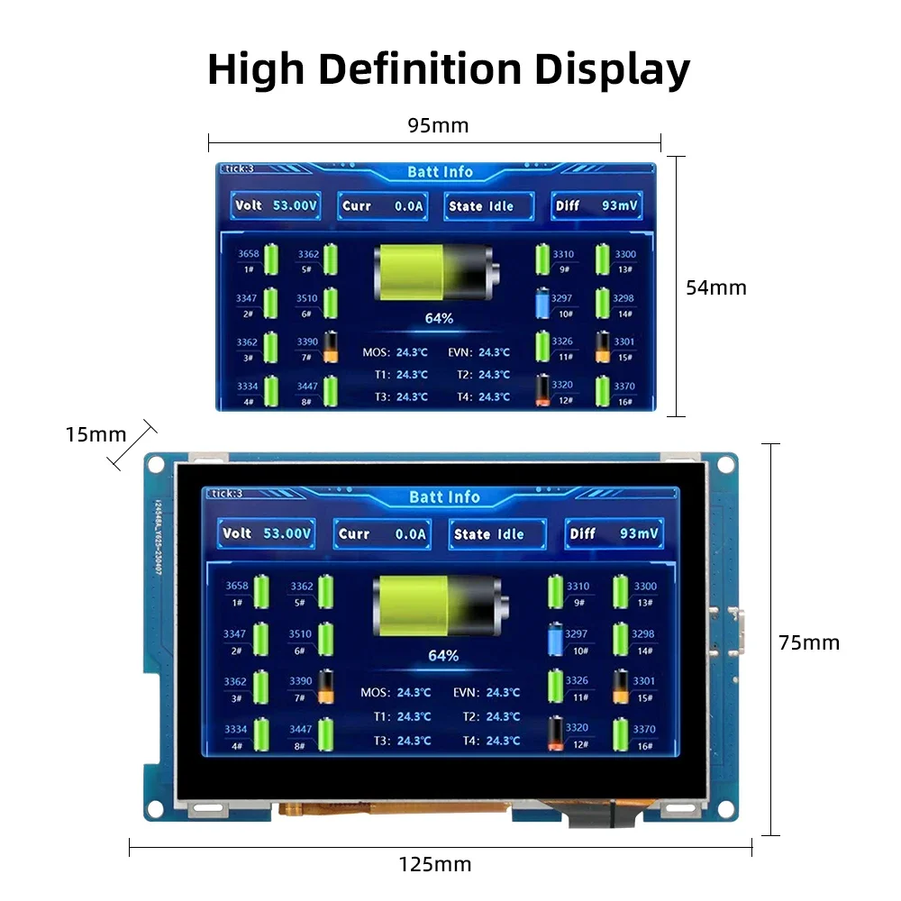 XJ Smart BMS 16S 48V 200A Battery Management System RS232 RS485 CAN LCD Customization Energy Storage Lifepo4 BMS