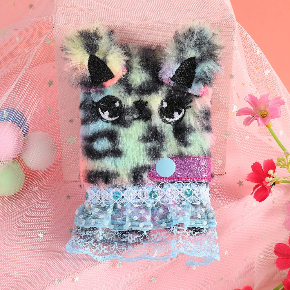 Girl Cartoon Plush Notebook Cute Cat Pink Dress Mini Note Book Princess Kawaii Pendant Notebooks Stationery Supplies