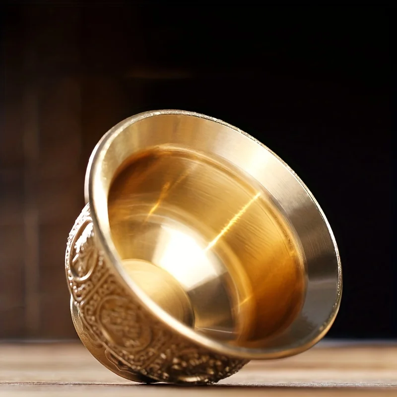 1pcs Copper Drinking Bowl Auspicious Tibetan Alloy Holy Water Cup Golden Buddhist Bowl Gift Indoor Altars Desktop Decorative