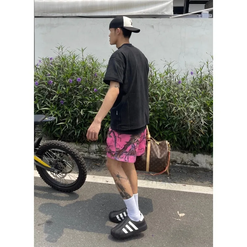 شورت غير رسمي مطبوع ثلاثي الأبعاد على شكل شجرة ريترو أمريكية جديدة لكل من الرجال والنساء في الصيف، شورت فضفاض وسريع الجفاف #2