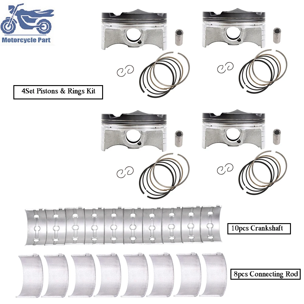 

4Set Motorcycle Engine Parts Piston Rings Kit & Connecting Rod Crankshaft Bearing Kit For Honda CBR600 CBR600RR F5 F 5 2007-2023