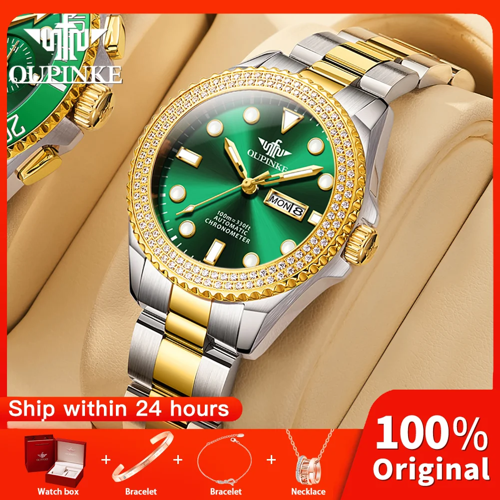 

OUPINKE 3205 женские часы оригинальные роскошные брендовые автоматические механические часы с сапфировым стеклом 100 м водонепроницаемые часы с двойным календарем подарки