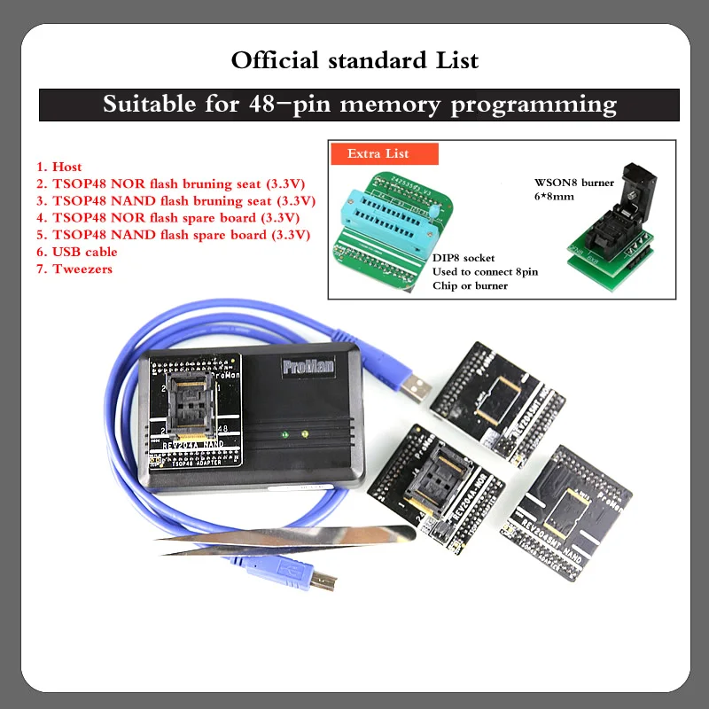 TSOP48 Pin NAND Flash Programmer Burner Read And Write LCD TSOP56 Flash NOR Chip