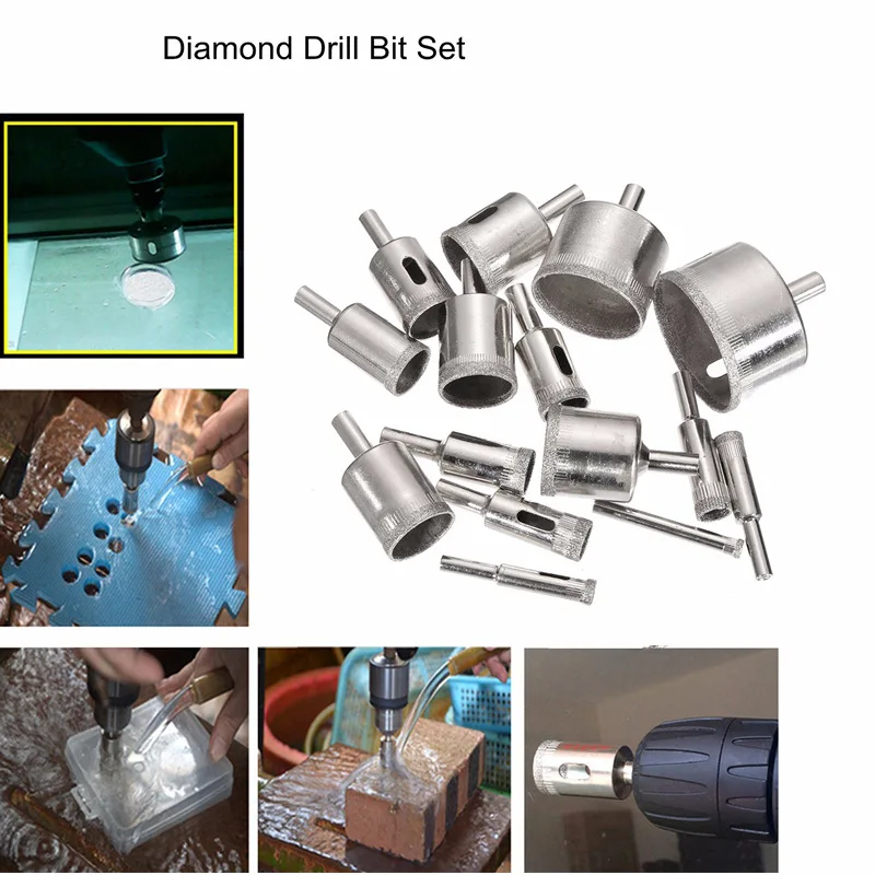 15pcs 6-50m Set Tile drill bit Set Diamond Coated Tile Marble Glass Ceramic Hole Saw Drilling Bits Power Tools Accessories
