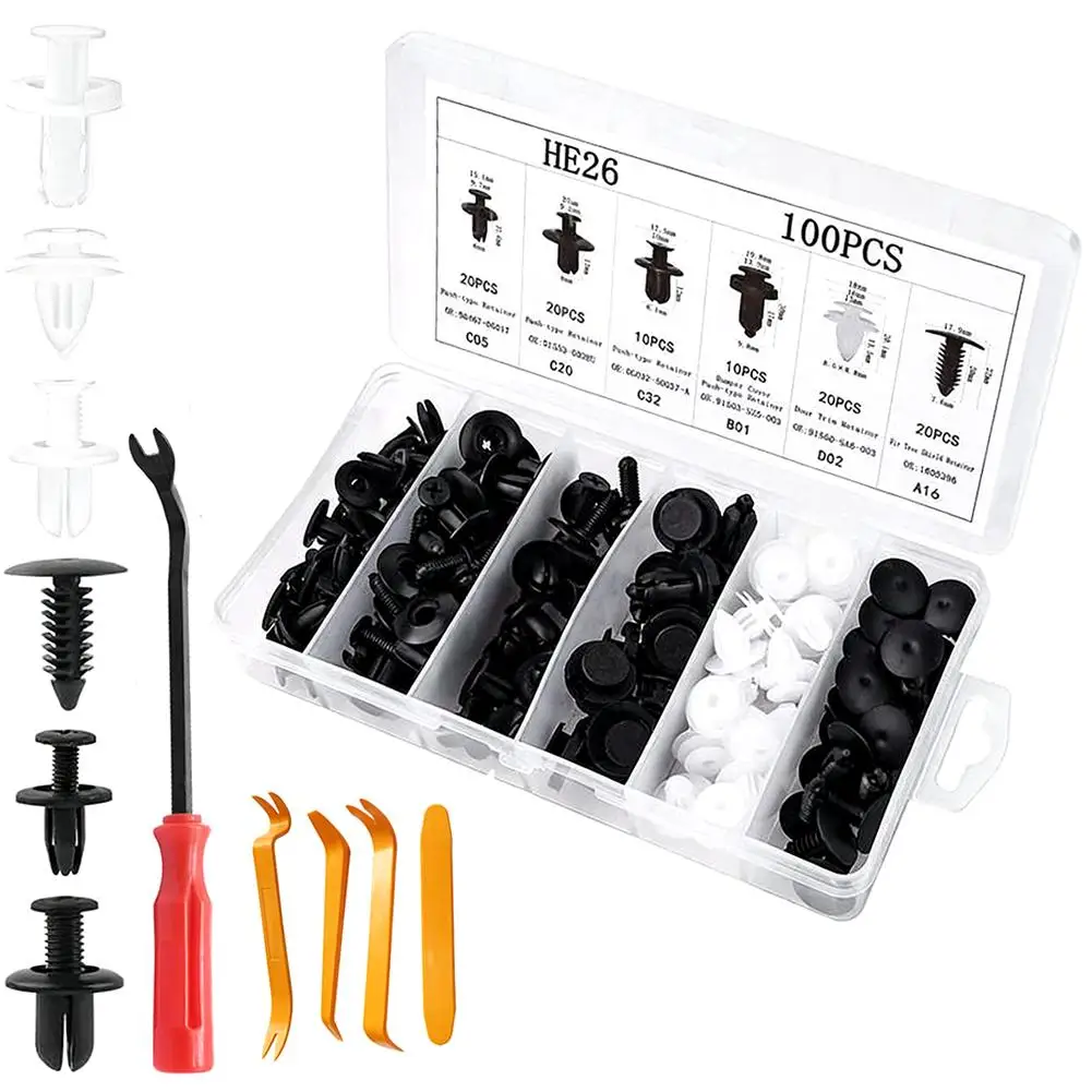 100 قطعة HE26 السيارات السحابة كليب سيارة درابزين دفع التجنيب مختلط الجسم دبوس برشام الوفير الباب لوحة الكسوة مقاطع عالمية مشبك ثابت #1