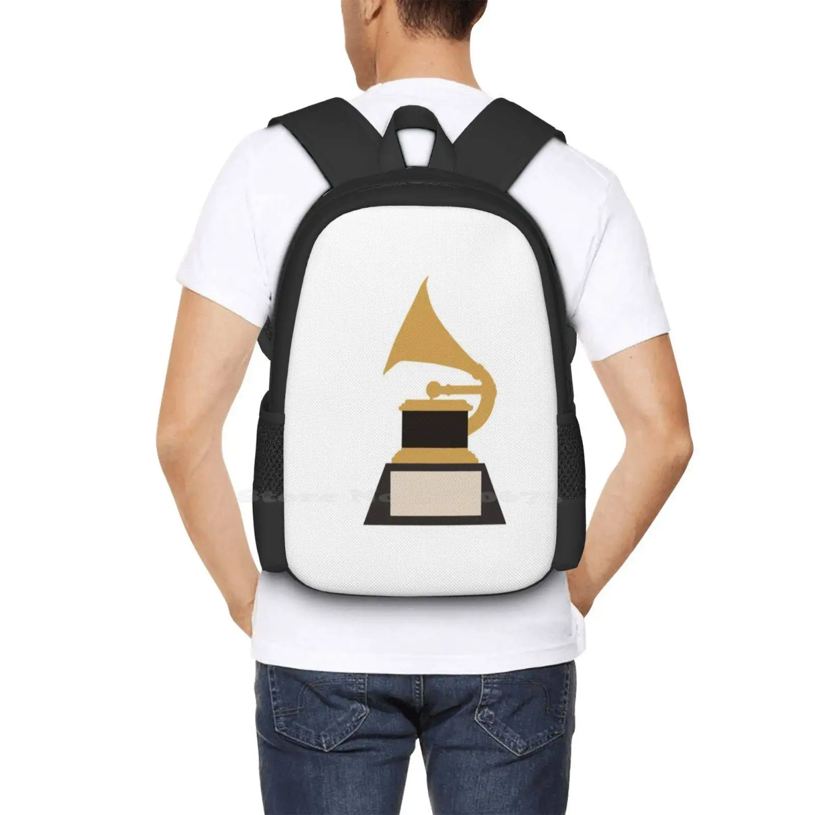 Bolsa Escolar con diseño de patrón de premio Grammy, bolsa de premios minimalistas simples de oro 2021, ganador de música